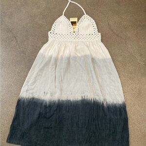 Crochet Halter Tie-Dye Maxi Dress in White and gray